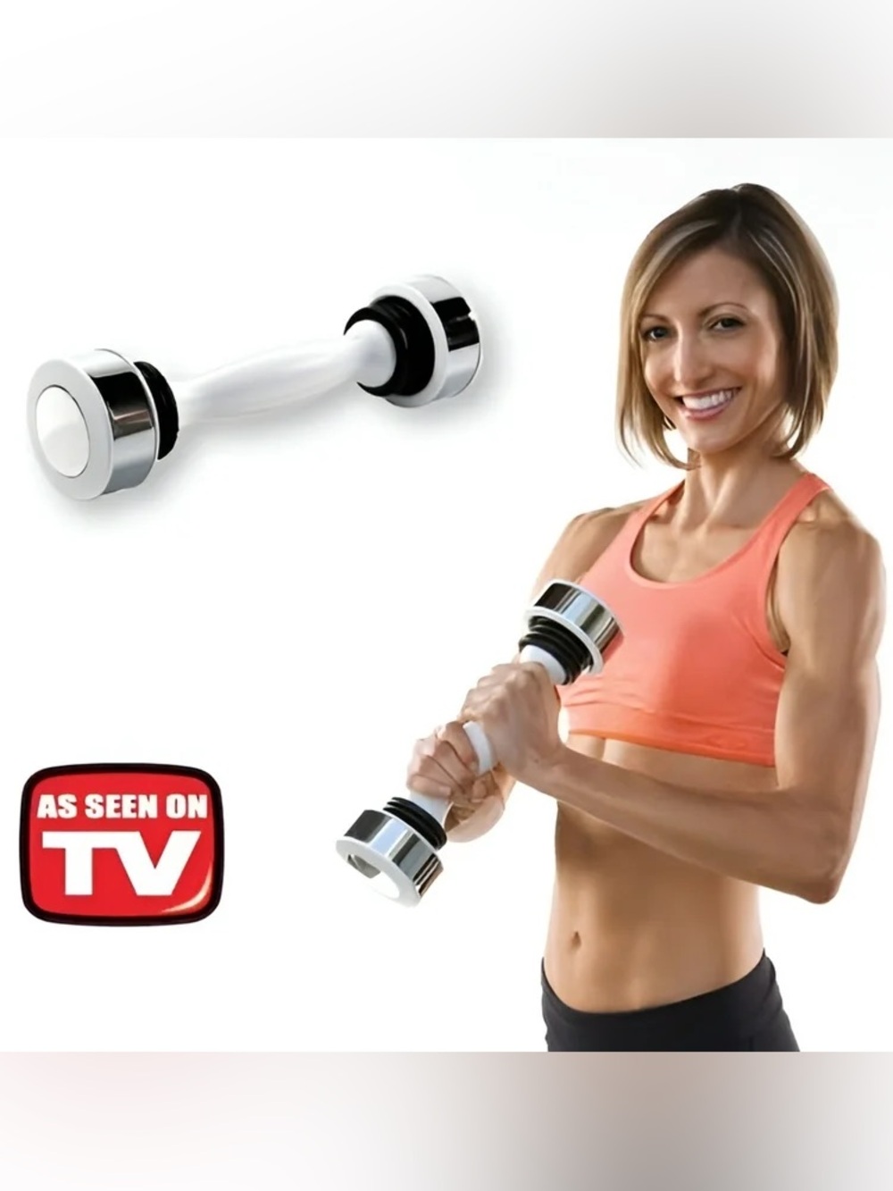 Adjustable White and Chrome Handheld Dumbbell - As Seen On TV